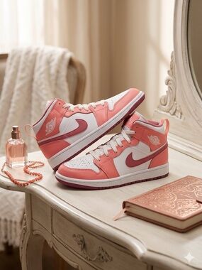 Air Jordan Valentine’s Coral Pink High-Top Sneakers Girls Size 3